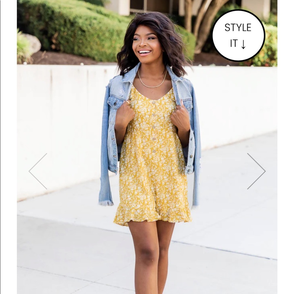 Pink Lily YELLOW FLORAL BUTTON FRONT ROMPER